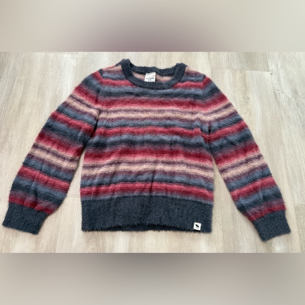 Abercrombie Kids Pullover Sweater Girls 7/8 Multi Striped Excellent Fuzzy Knit - Picture 2 of 4